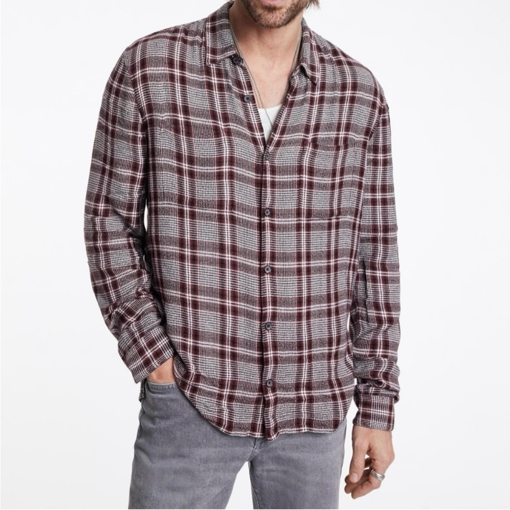 $248 NWT John Varvatos Cole Shirt XXL Gray Red Plaid Men's Button Up Pockets 2XL